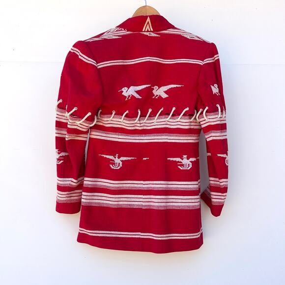 Rare Vintage Richard Tyler Woven Red Bird Statement Jacket Blazer Small 80s - Picture 4 of 12